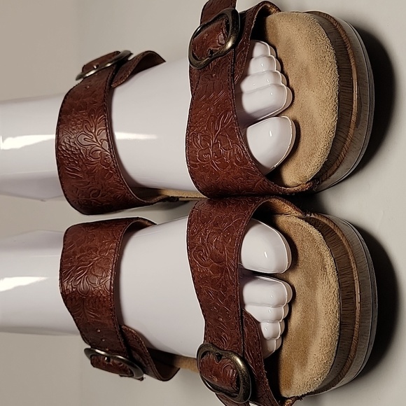 Dansko Sophie Two Strap Slide Sandal Clog Shoes Brown Floral Leather 41 7.5 8 - Picture 4 of 13